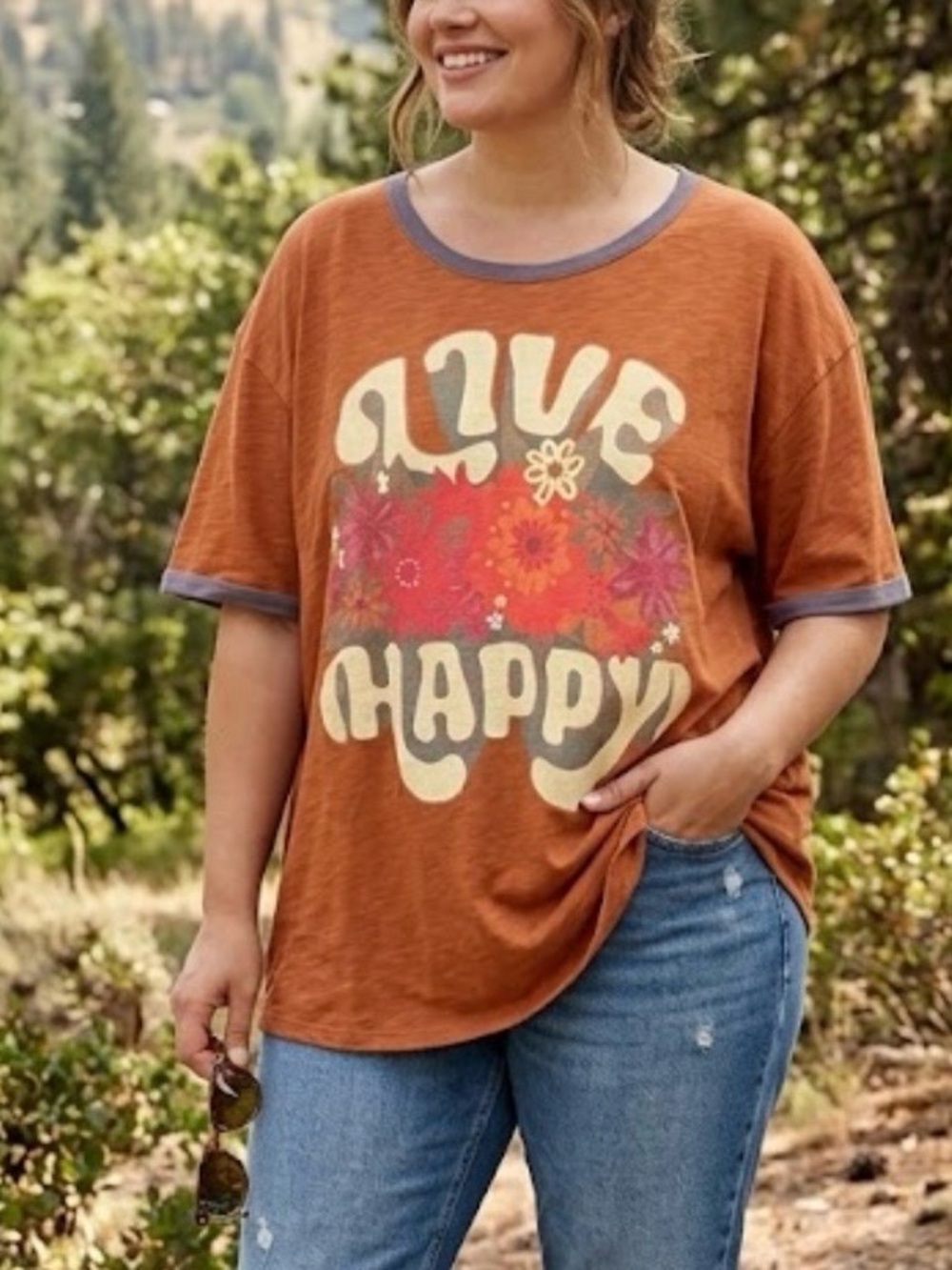 Natural Life Live Happy short sleeve Tshirt XXXL. Cotton boho retro hippie